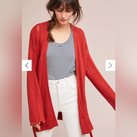 Anthropologie Sweaters - Anthropologie Meadow Rue Priscilla Pointelle Cardigan in Rust Red size M